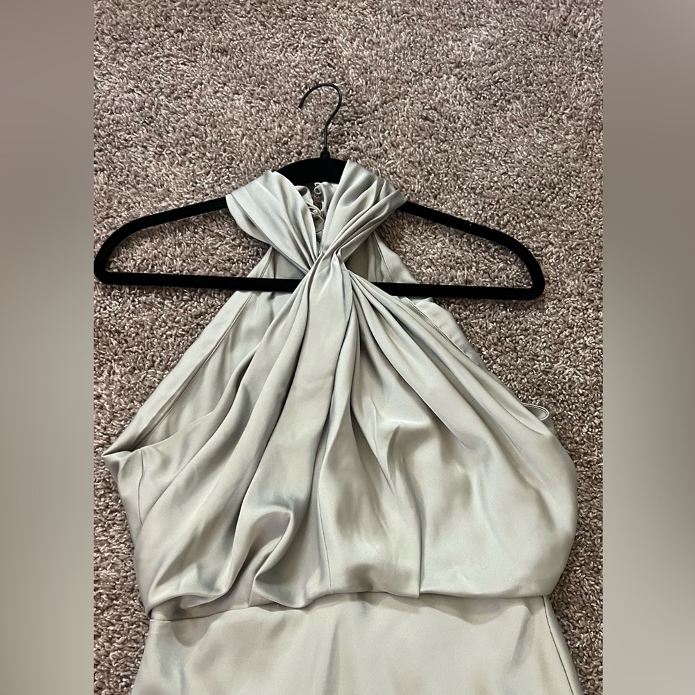 ASOS Sage Green Halter Dress, Peephole Back, Worn Once! Size US 4 
Retail $180 - Picture 4 of 12